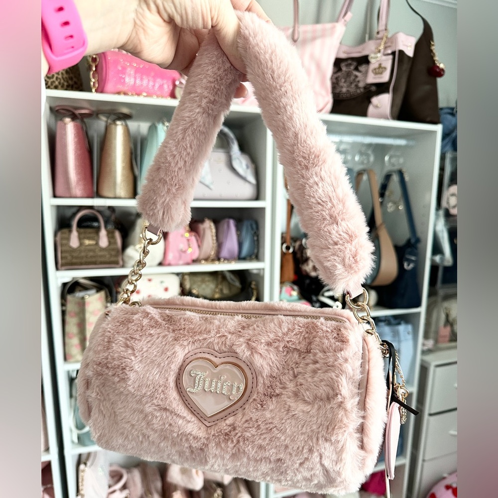 Juicy Couture Dusty Blush Pink Faux Fur Barrel Bag